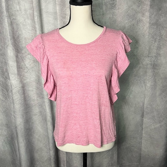 Molly Bracken Tops - Molly Bracken Pink Ruffle Sleeve Women's Top - Large